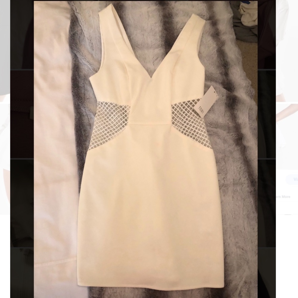 Tobi White mesh cutout mini dress